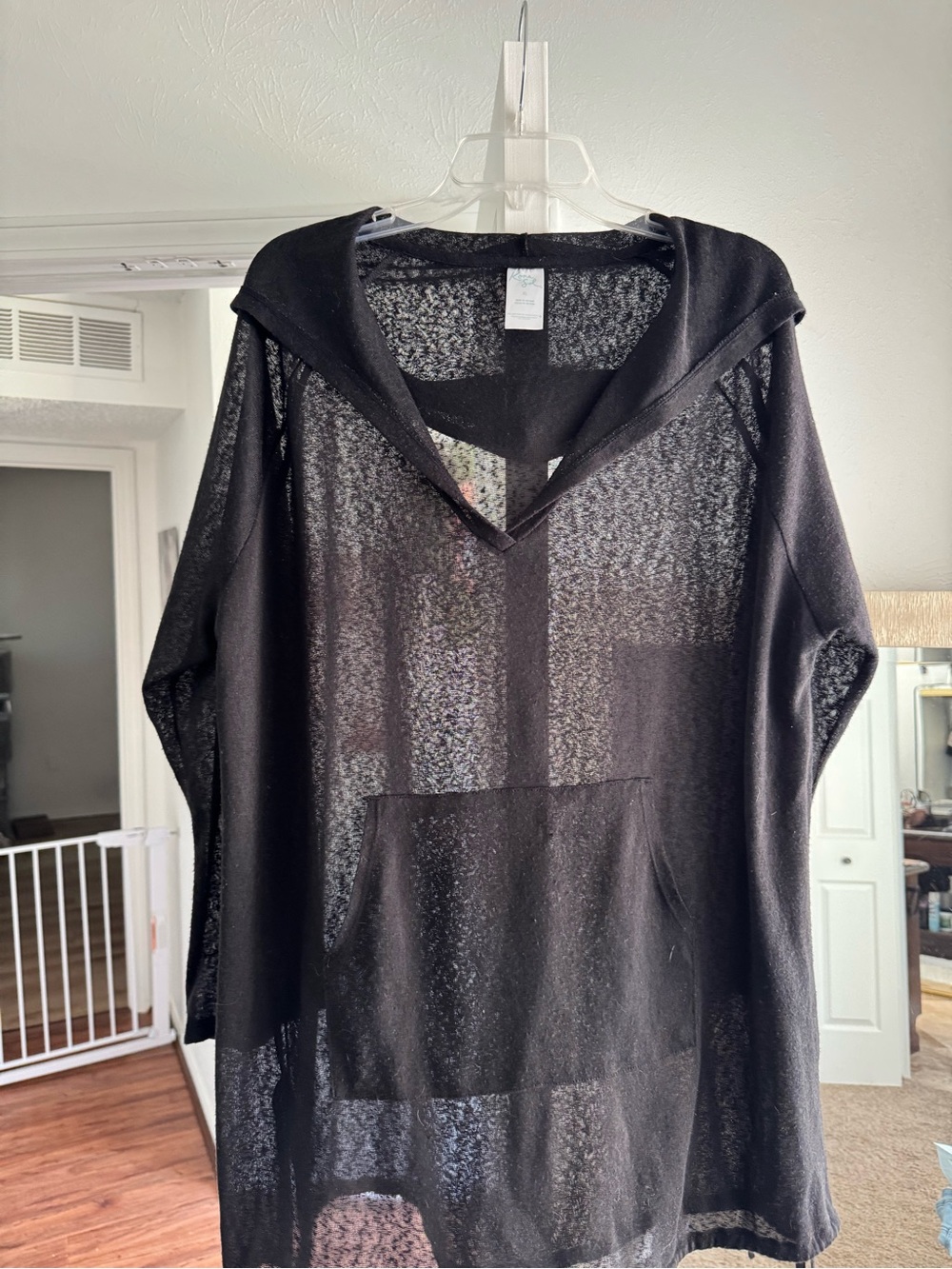 Kona Sol Black Sheer swimsuit, cover-up with Kangaroo Pocket